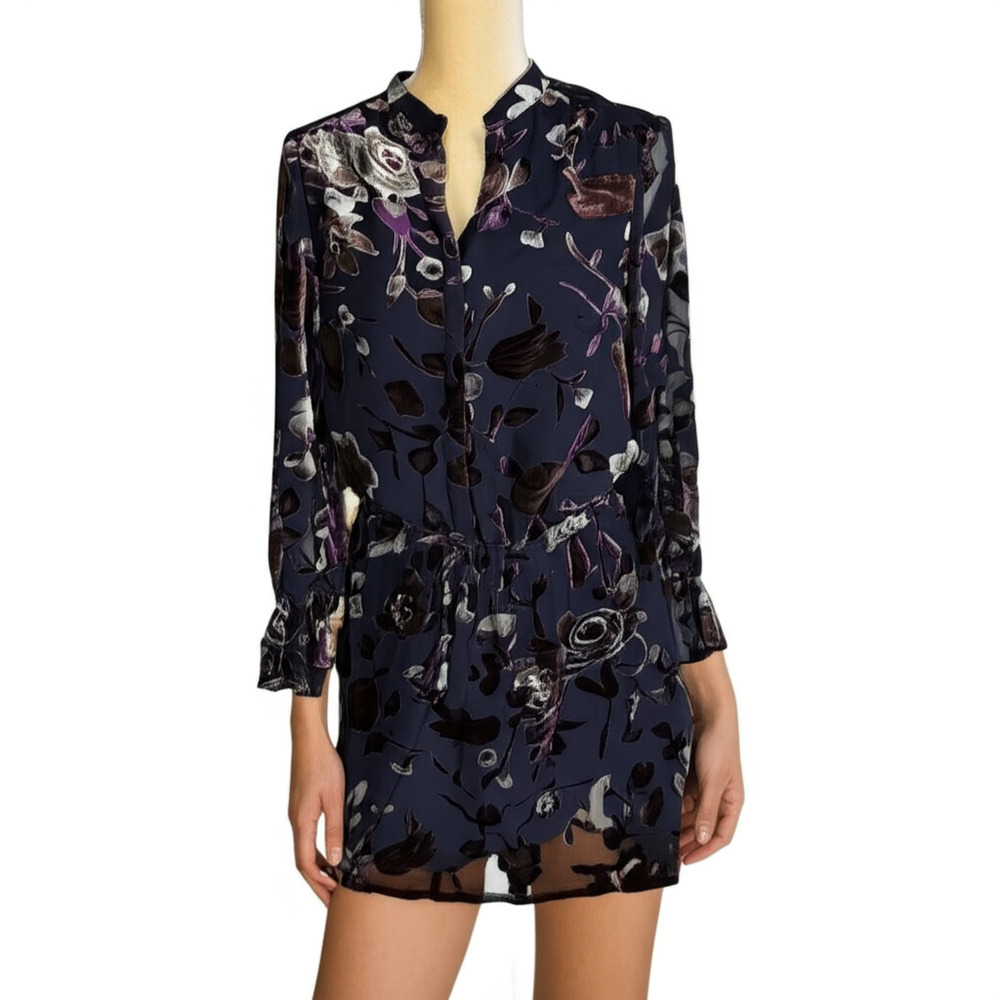 Carolina Belle Dress Womens Size 6 Floral Velvet‎ Burnout Long Sleeve Elegant